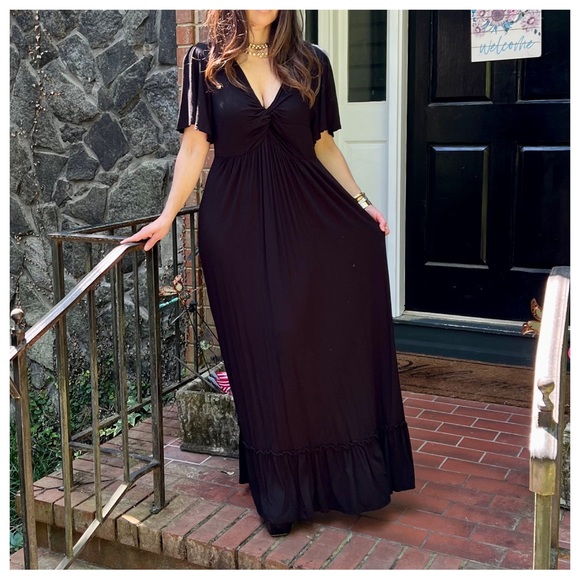 33 BOHO V-NECK KNOTTED SHORT SLEEVE MAXI DRESS - Picture 2 of 7